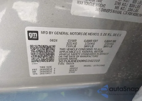 2024 GMC Sierra 1500 4Wd Short Box Slt z USA, uszkodzony, nr VIN 3GTUUDED0RG342310